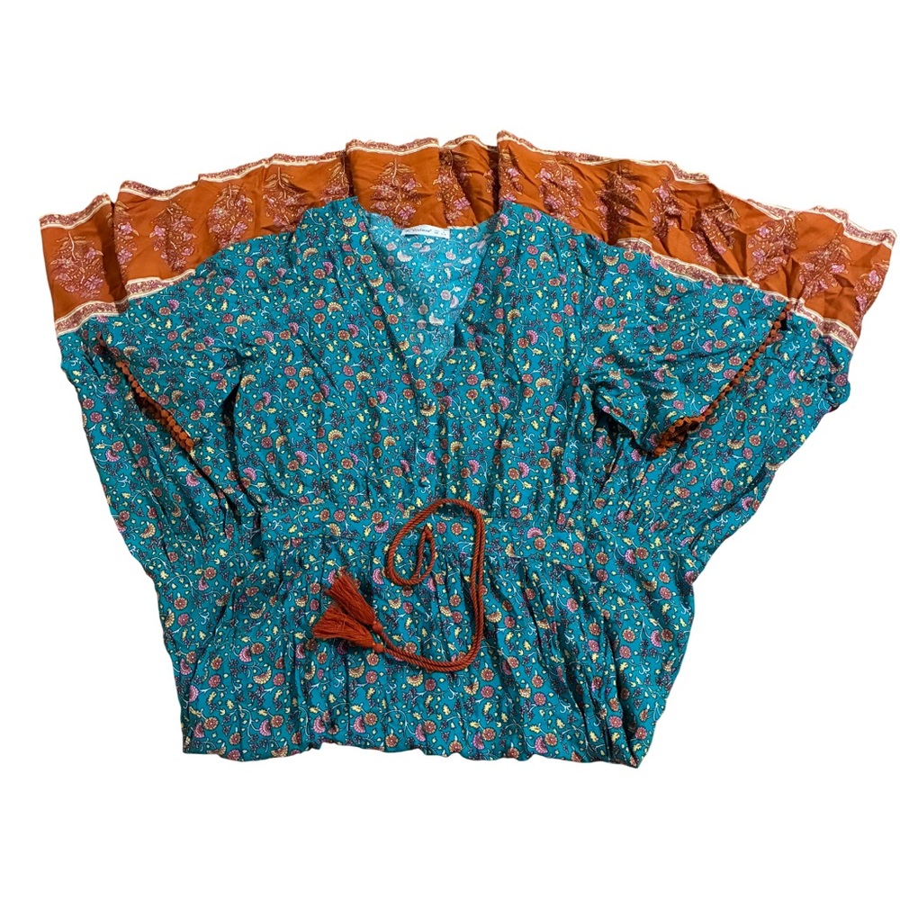 R. VIVIMOS BOHEMIAN FLORAL PRINT MAXI DRESS WOMEN’S SMALL BEACHY CASUAL RUFFLES - Picture 6 of 7